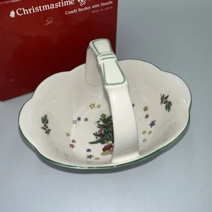 Nikko Christmastime 6" x 3.75" Candy Nut Basket w/ Handle Christmas Tree Pattern - Picture 1 of 7