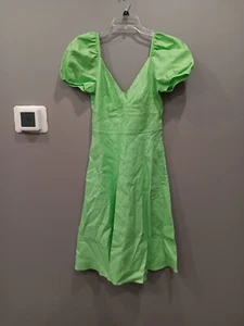 J. Crew Puff Sleeve V-Neck Midi Stretch Linen Dress Size 4 Summer Lime - Picture 1 of 9