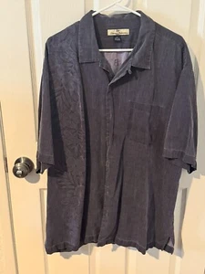 Tommy Bahama Black Hawaiian Silk Camp Shirt Men SZ XL Floral S/S Embroidered - Picture 1 of 5