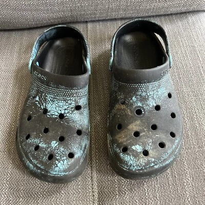 Crocs Adult Unisex Classic Clogs Black And Blue  Paint Splatter 7M/9W Preowned - Image 1 of 4