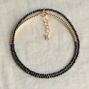 A+ Natural Black Spinel Faceted Round 2MM Gemstone Bead 18" Gold Filled Necklace - Picture 1 of 8