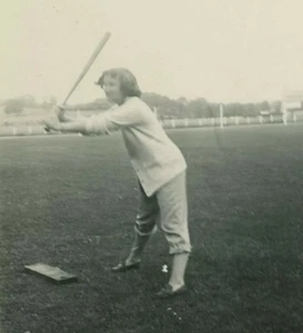 Vintage Black and White Photo Girl Playing Baseball 1940s Funny  - Picture 1 of 4