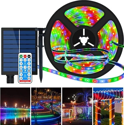 STRISCIA LED MULTICOLORE 5M CON PANNELLO RICARICA SOLARE IMPERMEABILE GIARDINO - Immagine 1 di 4