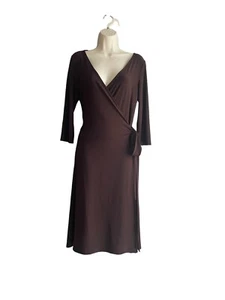 Jones New York Brown Polyester/Spandex Wrap Style 3/4 Length Sleeves Size 10 - Picture 1 of 12