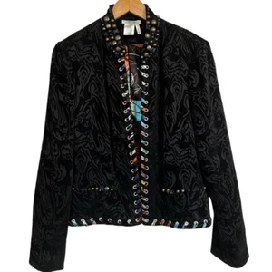Alberto Makali Sculpted Velvet Jacket Artsy Black Amazing Embellished Size XL - Picture 1 of 14