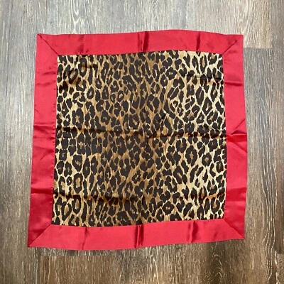 DOLCE & GABBANA DG Brown Leopard Print & Wine Red Trim Silk Square Scarf 20" - Image 1 of 4