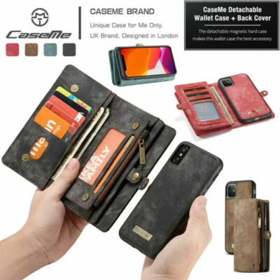 F iPhone 12 11 Pro Max 8 7 Plus SE 2020 Removable Leather Wallet Flip Cover Case - Image 1 of 4