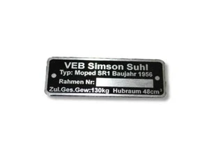 VEB Simson Suhl SR1 targa 1956 targa id plate - Foto 1 di 1