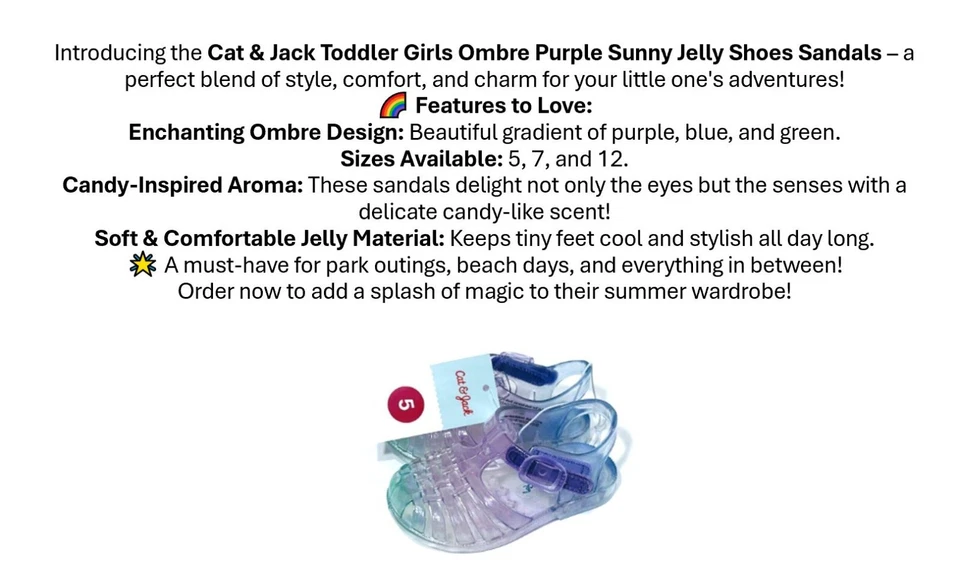 Sandalias Zapatos Cat & Jack Niñas Pequeñas Ombre Púrpura Jalea Soleada - Tallas: 5/7/12 Foto 1 de 4