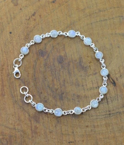 Blue Fire Moonstone Gemstone Bracelet 925 Sterling Silver Bracelet For Her - Picture 1 of 4