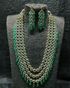 Indian Bollywood Style CZ Black antique finish Emerald Long Necklace Set Raani 2
