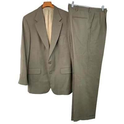 Traje Oscar De La Renta Para Hombres 2 Piezas 42L W35 Beige Lana Plisado Puño 7674 Usado en Excelente Condición Foto 1 de 4