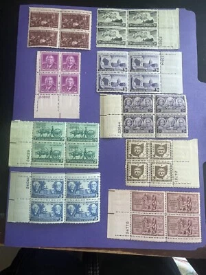 US 3 Cent 1947-1953, 9 Blocks Of 4 Stamps, 9 MNH, 2 MLH, All W/ Original Glue, - Image 1 of 4