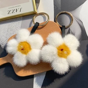 8/10/12 cm Real Visón Piel Margarita Flor Llavero Pompom Bola Bolso Dije Colgante - Imagen 1 de 10