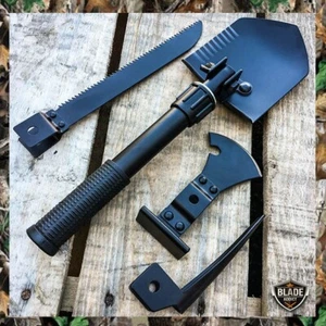 BLACK 5 in 1 Multi Purpose Camping Emergency Tool - Shovel Saw Axe Pick Compass - Picture 1 of 7