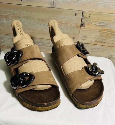 TORY BURCH Marrón Adrien 2 Bandas Cadena Plana Slides, Gamuza y Cuero de Becerro 7M Foto 1 de 4