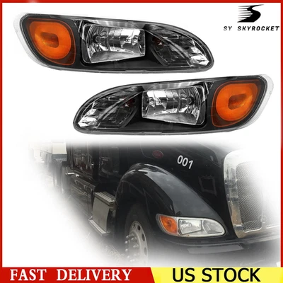 Pair Headlights For 2008-2013 Peterbilt 325/384/386 Truck Black Headlamps LH&RH - Image 1 of 4