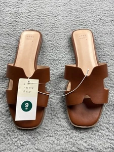 A New Day Women's Nina Slide Sandals - Color: Cignac - Size 9W - Picture 1 of 7