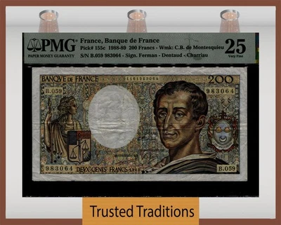 TT PK 155c 1988-89 FRANCE BANQUE de FRANCE 200 FRANCS PMG 25 VERY FINE - Image 1 of 2