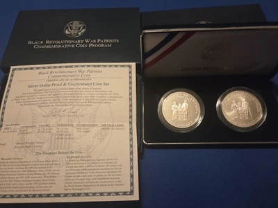 1998 Black Revolutionary War Patriots Silver 2 Coin Set Proof & Uncirculated - Image 1 of 4