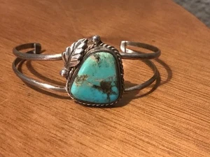 Vintage Navajo Rose Chee Turquoise Sterling Silver Bracelet Cuff - Picture 1 of 5