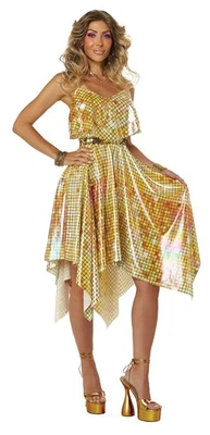 70's Mirrorball Disco Dress Adult Costume - Gold - Image 1 of 3