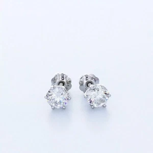 Solid 14K Yellow Gold Stud Earrings Classic 1.21 CT Round Natural Diamond F SI1 - Picture 1 of 5