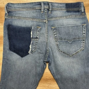 Diesel Jeans Men 29x32 Blue Tepphar Slim Carrot Fit One Pocket Fray Unique 084SV - Picture 1 of 15