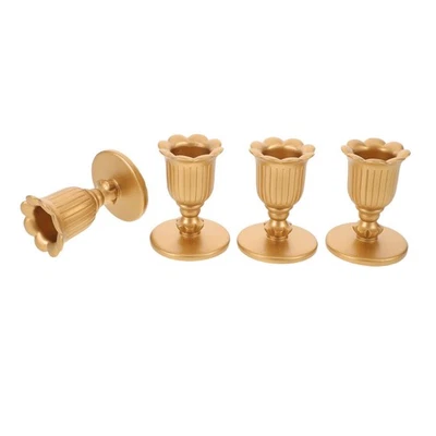  4 Pcs Golden Conical Candlestick Vintage Holder Sticks Holders Antique - Image 1 of 4