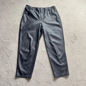 Mint Velvet Trousers Size 16 R L26” Black Faux Leather Tapered Leg Pockets - Picture 1 of 10