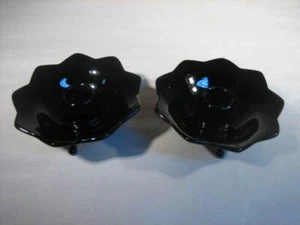 Vintage Pair of Black Fenton 3 Footed Candlesticks Circa 1933 Scarce - Picture 1 of 3