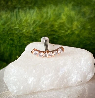 Labret Monroe de acero roscado internamente 1 pieza curva de gema circonita cúbica forrada 16 g 1/4" o 5/16" Foto 1 de 4