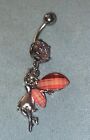 Dangle Fairy Pink Stone Wings 1.75” H 14 Gauge Belly Button Ring Surgical  Steel