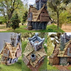 MEDIEVAL COTTAGE HOUSE WFB LOTR FANTASY VILLAGE 3D PRINTED TERRAIN SCENERY QP3D - Picture 1 of 6