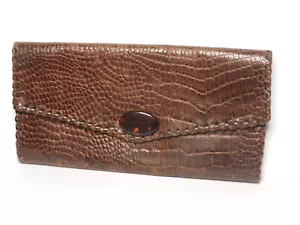 Portafoglio donna vintage pelle marrone pelle di coccodrillo pochette a scatto 6,5" anni 70? - d3 - Foto 1 di 12