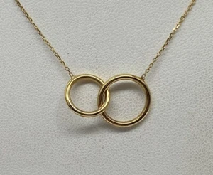 Ewigkeitsring Kreise Anhänger 14K Massiv Gelbgold Halskette 18 Zoll Kette 2,1 Gramm - Bild 1 von 4