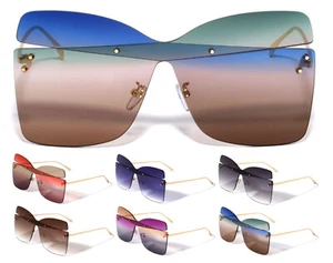 WOMENS OVERSIZED RIMLESS SQUARE SUNGLASSES RETRO DESIGNER FASHION SPORT CASUAL - Picture 1 of 8