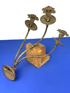 Lámpara de pared de bronce de 3 brazos C.1920, diseño inusual, sin grietas 12" de ancho y profundidad - Imagen 1 de 24