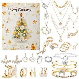 2024 Christmas Jewelry Advent Calendar 24 Days Necklace Bracelet Earrings Gifts - Picture 1 of 7