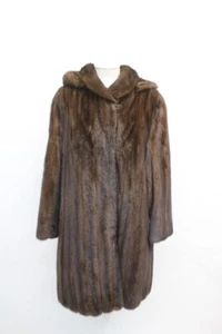 EXCELENTE ABRIGO CHAQUETA DE PIEL DE VISÓN RANCHO OSCURO CANADIENSE MUJER MUJER TALLA 8-10 CON CAPUCHA - Imagen 1 de 7