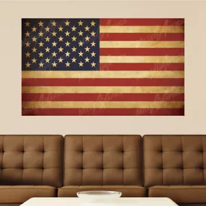 Calcomanía de pared de vinilo en dificultades vintage con bandera estadounidense mural de arte gráfico - Imagen 1 de 3