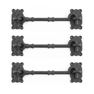 Black Cabin Hook Eye Latches 7.3" L Wrought Iron with Hardware Pack of 3 - Picture 1 of 8