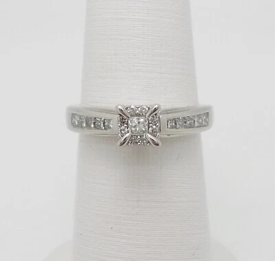 5/8CT Natural Diamond Halo Engagement Wedding Bridal Ring 14K White Gold Band - Image 1 of 4