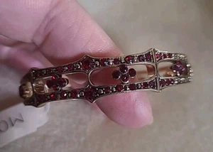 Monet Gold-Toned Hinged Cuff Bracelet Dark Red Crystals 8" Around WT  - Picture 1 of 5