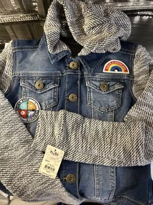 Mudd Denim Jacket w/ soft hood and sleeves ~ NWT! Size 12 Removable Hood NEW - Picture 1 of 8
