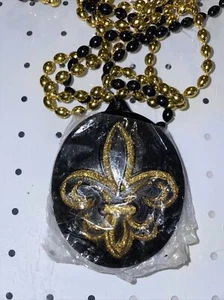Mardi Gras Beads Footballs Black And Gold Fleur de Lis New Orleans  - Picture 1 of 5