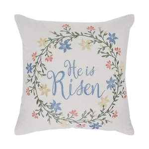 New Spring Easter WILDFLOWER WREATH HE IS RISEN PILLOW Decorative Accent 18" - Picture 1 of 3