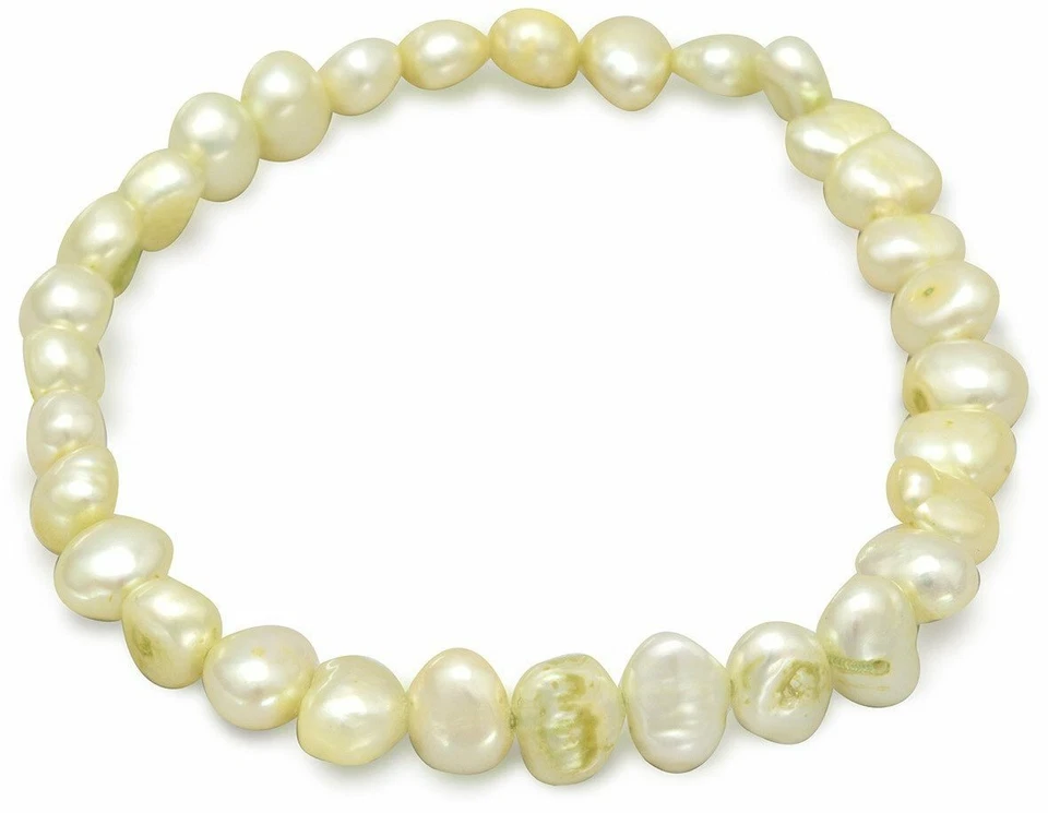 Lime Green Cultured Freshwater Pearl Stretch Bracelet Womens Designer Discount - Image 1 of 1