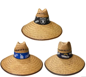 Straw Fedora Panama Style LA Dodgers Raiders Chargers Wide Brim Beach Cap Hat - Picture 1 of 11