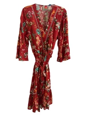 NWOT Farm Rio Kenzie Wrap Dress x Anthropologie Floral Orange Red Sz XS petite - Image 1 of 4